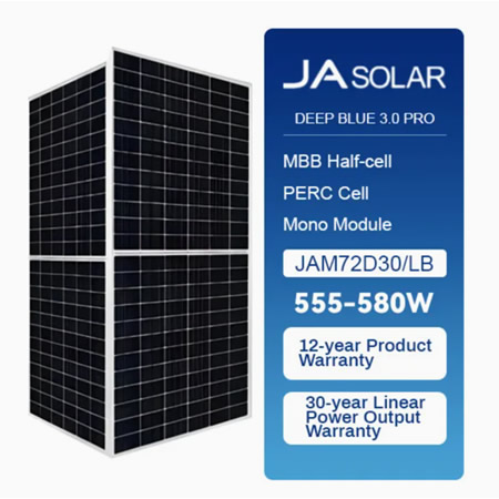 Ja Solar JAM72D30/LB 580W 575W 570W 565W Double Glass Bifacial Solar Module Panel